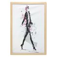 thumbnail image 1 of Fashion Wall Art with Frame, Woman Model on Catwalk Runway in Vintage Clothes Design Illustration, Printed Fabric Poster for Bathroom Living Room Dorms, 23" x 35", Black and Pink, by Ambesonne, 1 of 2