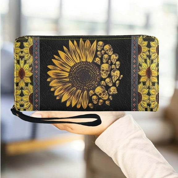 Fashion Wallet Zipper Coin Purse Sunflower Butterfly Designer PU Leather Female Long Wallet Handbag Clutch Card Holder Bolsas