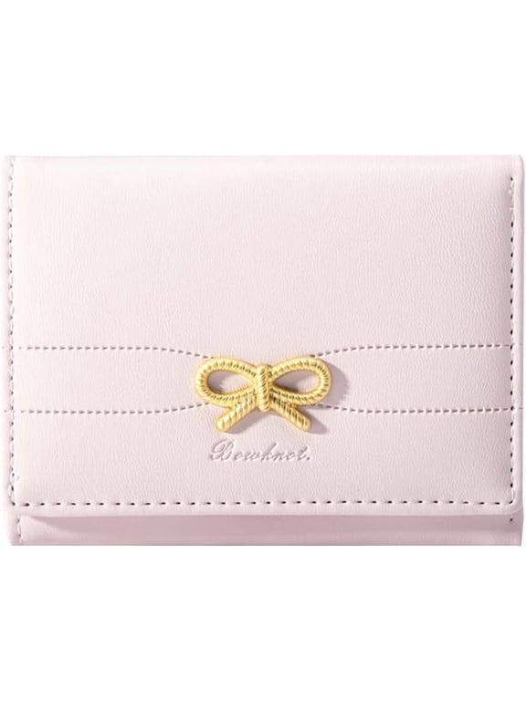 Fashion Wallets Girls Cute Coquette Bow Small Wallet Aesthetic Card Holder ID Window Purse for Women (PINK)