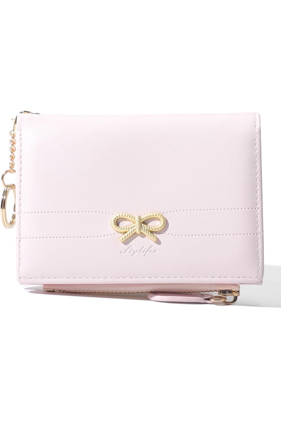 Fashion Wallets Girls Cute Small Bow Wallet Aesthetic Card Holder Bifold Wallet Purse Pocket with Zipper for Women (Simple Bow, )