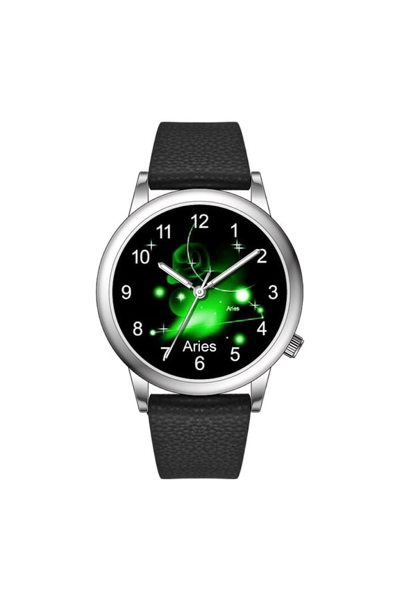 Fashion Watch Constellation dials 36mm Alloy Case Japanese PC21J Quartz Movement Synthetic Leather Watch(AQUARIUS/BLACk)