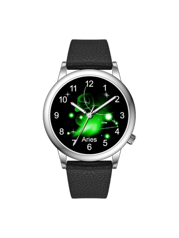 Collections Women's Fashion Watch | 36mm Alloy Case | Japanese PC21J Quartz Movement | Synthetic Leather Watch (BLACK/ARIES)