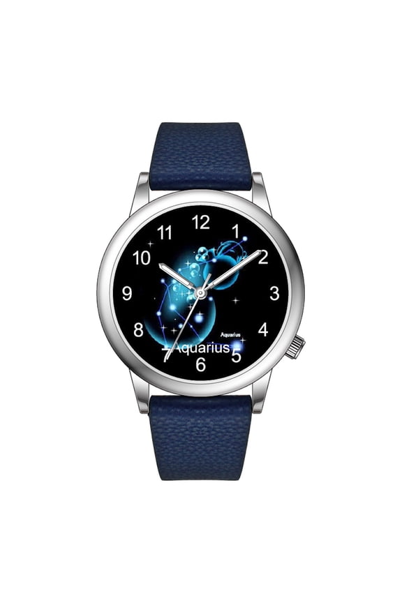 Fashion Watch Constellation dials 36mm Alloy Case Japanese PC21J Quartz Movement Synthetic Leather Watch(AQUARIUS/BLUE)