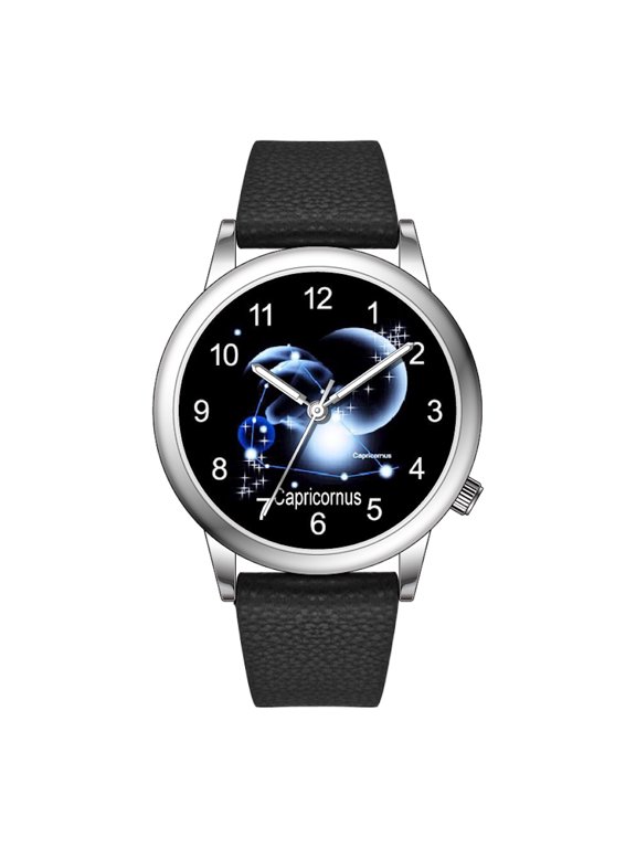 Collections Women's Fashion Watch | 36mm Alloy Case | Japanese PC21J Quartz Movement | Synthetic Leather Watch (BLACK/CAPRICORNUS)
