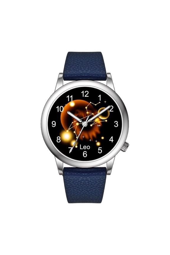 Fashion Watch Constellation dials 36mm Alloy Case Japanese PC21J Quartz Movement Synthetic Leather Watch(CAPRICORNUS/BLUE)