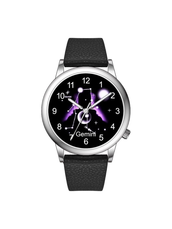 Collections Women's Fashion Watch | 36mm Alloy Case | Japanese PC21J Quartz Movement | Synthetic Leather Watch (BLACK/GEMINI)