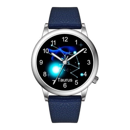 Fashion Watch Constellation dials 36mm Alloy Case Japanese PC21J Quartz Movement Synthetic Leather Watch(LEO/BLACk)