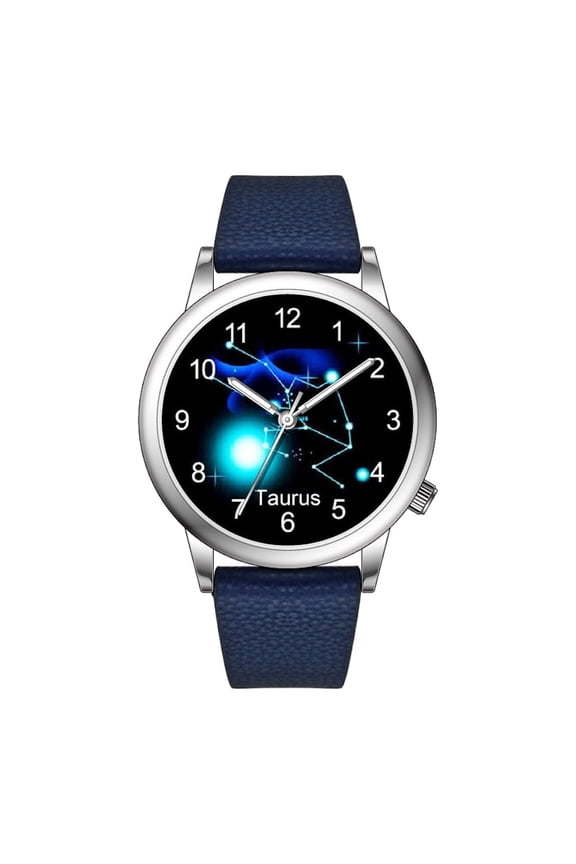 Fashion Watch Constellation dials 36mm Alloy Case Japanese PC21J Quartz Movement Synthetic Leather Watch(LEO/BLACk)