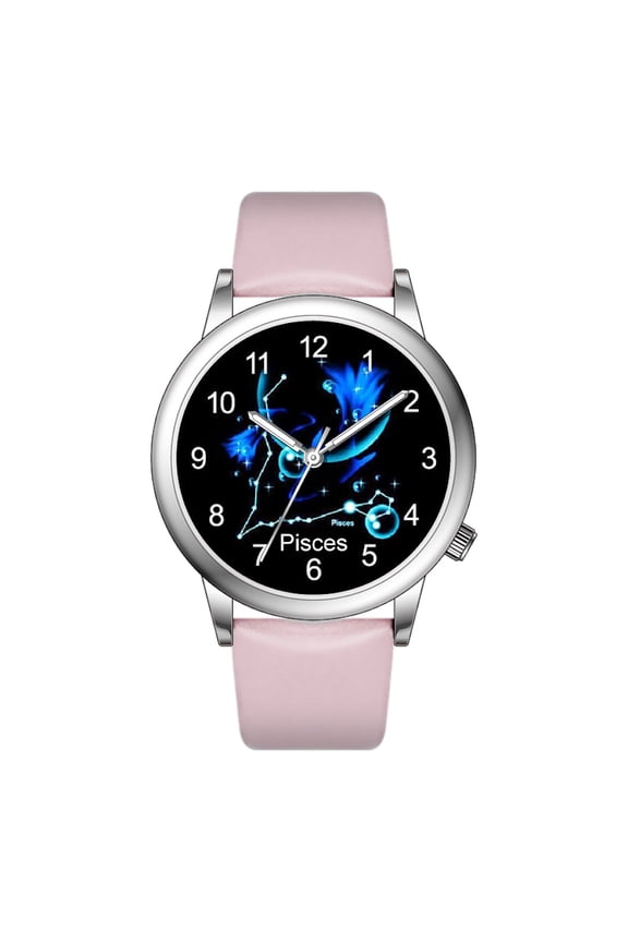 Fashion Watch Constellation dials 36mm Alloy Case Japanese PC21J Quartz Movement Synthetic Leather Watch(LEO/BLUE)