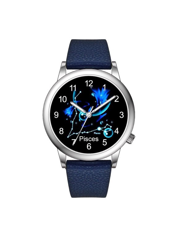 Collections Women's Fashion Watch | 36mm Alloy Case | Japanese PC21J Quartz Movement | Synthetic Leather Watch (BLUE/PISCES)