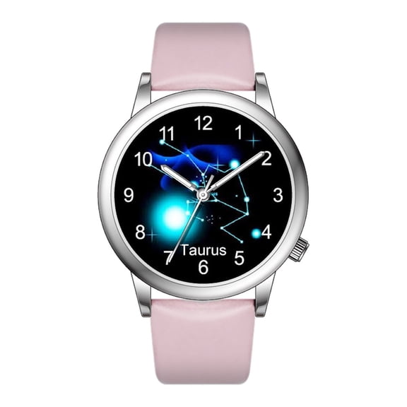 Fashion Watch Constellation dials 36mm Alloy Case Japanese PC21J Quartz Movement Synthetic Leather Watch(PISCES/BLUE)
