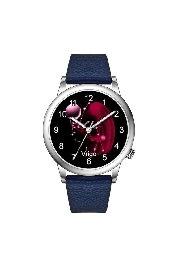 Fashion Watch Constellation dials 36mm Alloy Case Japanese PC21J Quartz Movement Synthetic Leather Watch (Pink/Aquarius)