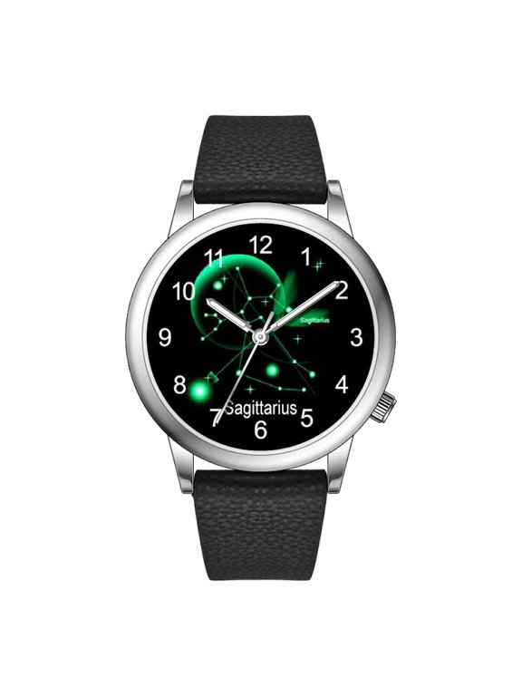 Collections Women's Fashion Watch | 36mm Alloy Case | Japanese PC21J Quartz Movement | Synthetic Leather Watch (BLACK/SAGITTARIUS)