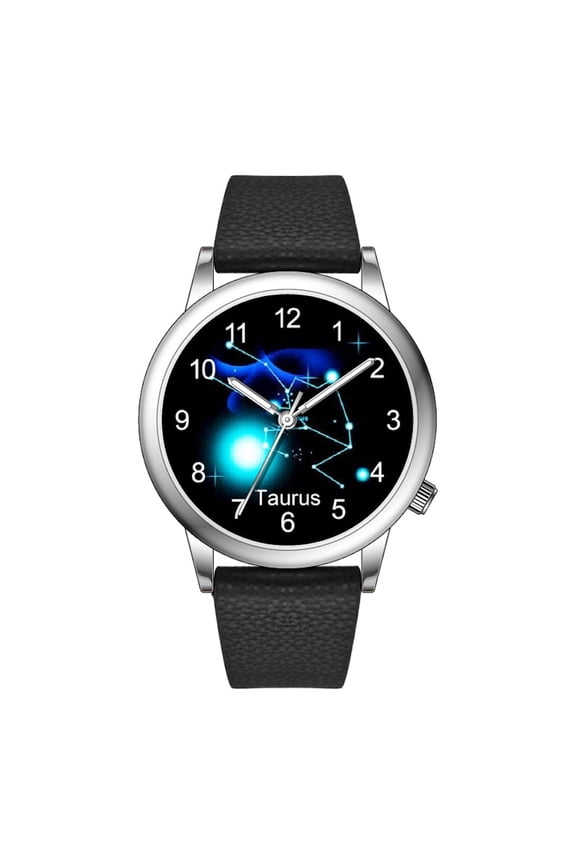 Fashion Watch Constellation dials 36mm Alloy Case Japanese PC21J Quartz Movement Synthetic Leather Watch (Pink/Pisces)