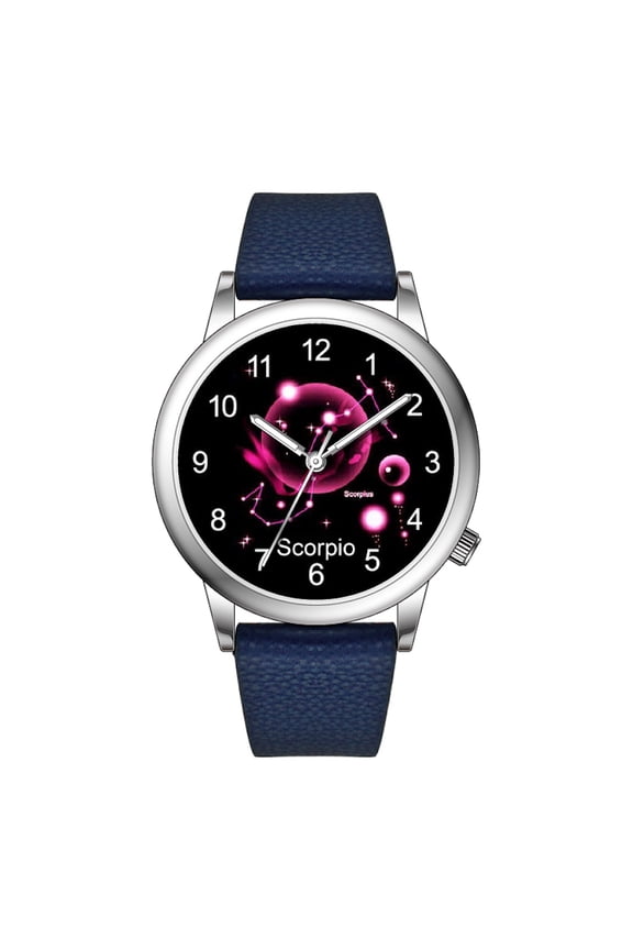 Fashion Watch Constellation dials 36mm Alloy Case Japanese PC21J Quartz Movement Synthetic Leather Watch (Pink/Sagittarius)