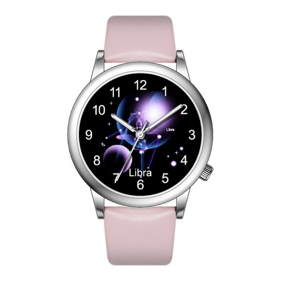 Fashion Watch Constellation dials 36mm Alloy Case Japanese PC21J Quartz Movement Synthetic Leather Watch (Pink/Taurus)
