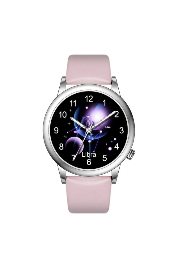 Fashion Watch Constellation dials 36mm Alloy Case Japanese PC21J Quartz Movement Synthetic Leather Watch (Pink/Taurus)