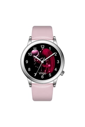 Fashion Watch Constellation dials 36mm Alloy Case Japanese PC21J Quartz Movement Synthetic Leather Watch (Pink/VRIGO)