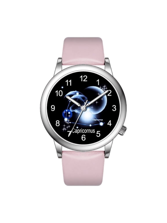 Collections Women's Fashion Watch | 36mm Alloy Case | Japanese PC21J Quartz Movement | Synthetic Leather Watch (PINK/CAPRICORNUS)