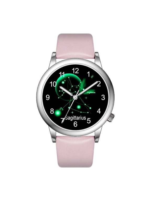 Collections Women's Fashion Watch | 36mm Alloy Case | Japanese PC21J Quartz Movement | Synthetic Leather Watch (PINK/SAGITTARIUS)