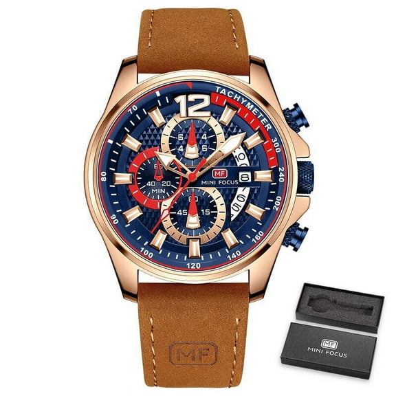 Fashion Watches For Men Top Brand Luxury Quartz Wrist Watch Brown Leather Strap Chronograph Relogio Masculino Casual Wristwatch