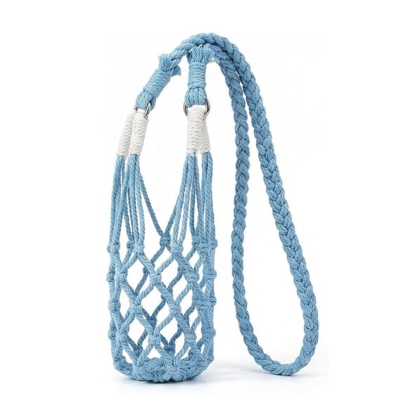 Fashion Water Bottle Bag Adjustable Cotton Sling for 500-750ml Bottles, Hands-Free Drink Carrier for Women, Two-Tone Boho Accessory for Hiking, Picnic, Daily Outfits