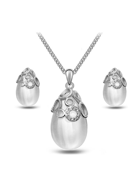 Fashion Water Drop Opal Austrian Crystal Necklace and Earrings Set