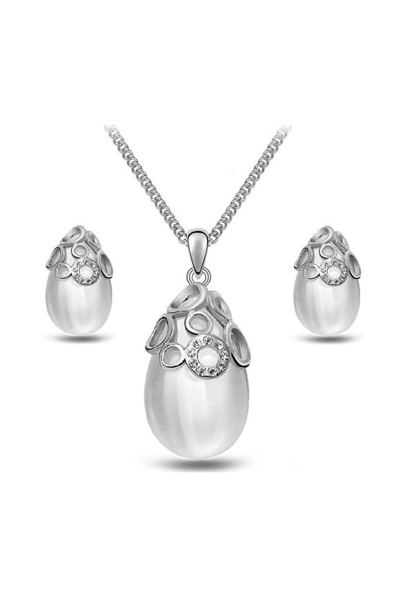 Fashion Water Drop Opal Austrian Crystal Necklace and Earrings Set