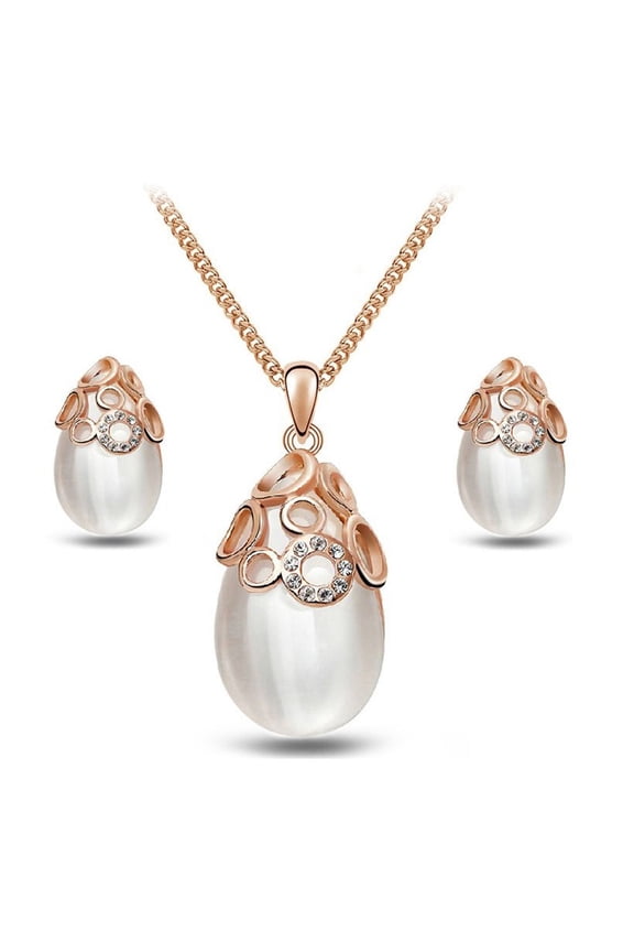 Fashion Water Drop Opal Austrian Crystal Necklace and Earrings Set