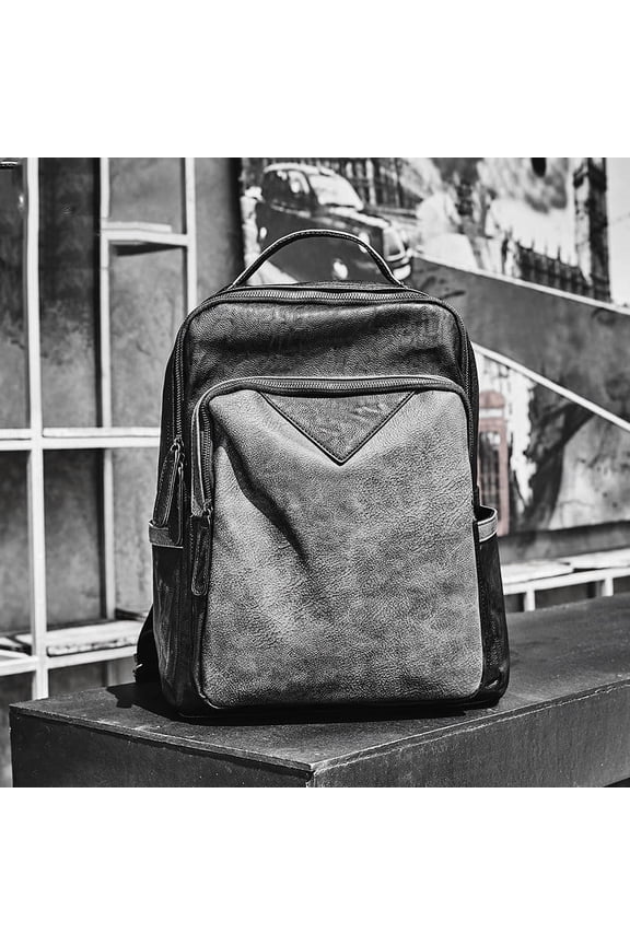 Fashion Waterproof Men Black PU Leather Backpack School Bag,Black