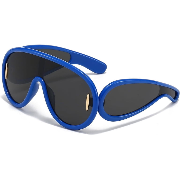 Women Fashion Wave Mask Oversized Silver Mirrored Futuristic Shield Sun Glasses Fashion Wave Mask Sunglasses for Women Men Oversized Silver  main image 2