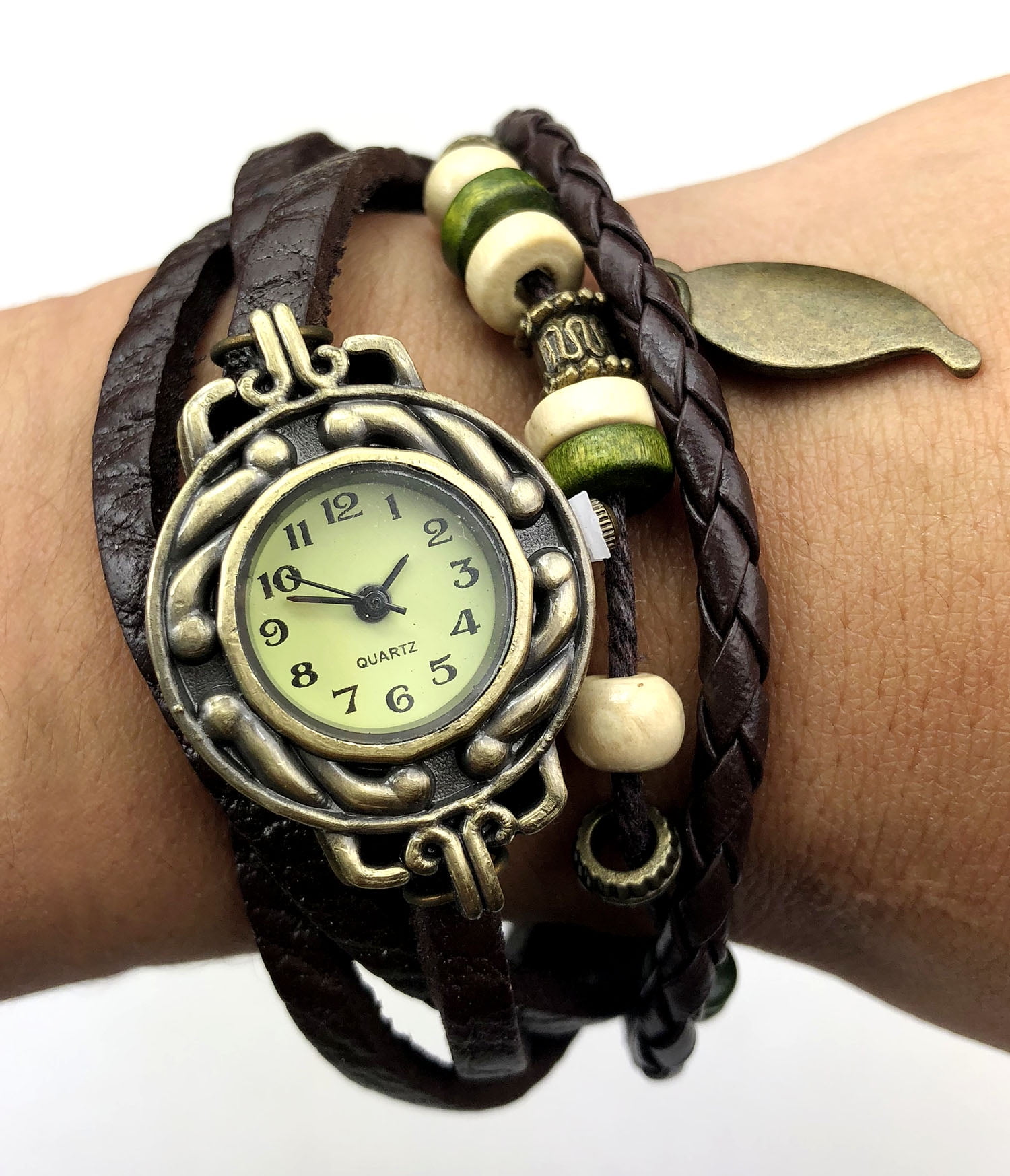 Fashion Weave Wrap Around Leather Bracelet Lady Woman Wrist 