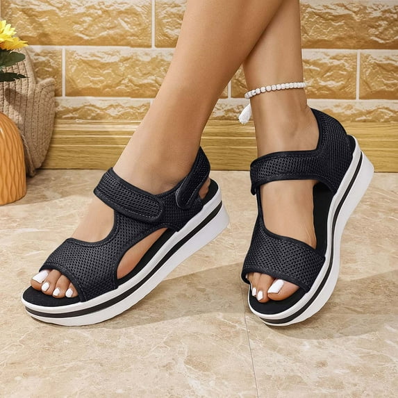 Fashion Wedge Orthopedic Sandals for Womens Plus Size Casual Solid Color Matching Spring And Summer Breathable Thick-Soled Sandals