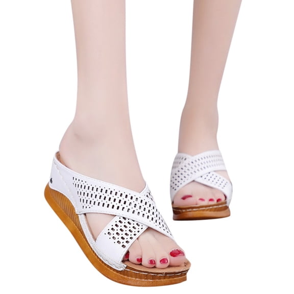 Fashion Wedge Slip on Sandals Casual Outdoor Platform Slippers Shoes Soft Cushion Orthopedic Shoes for All Day Walking White Size 7