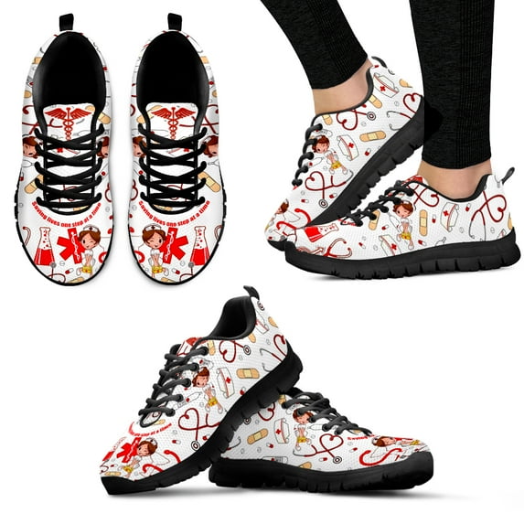 Fashion White Cartoon Nurse Design Platform Sneakers Medical Items Print Comfortable Summer Walking Shoes