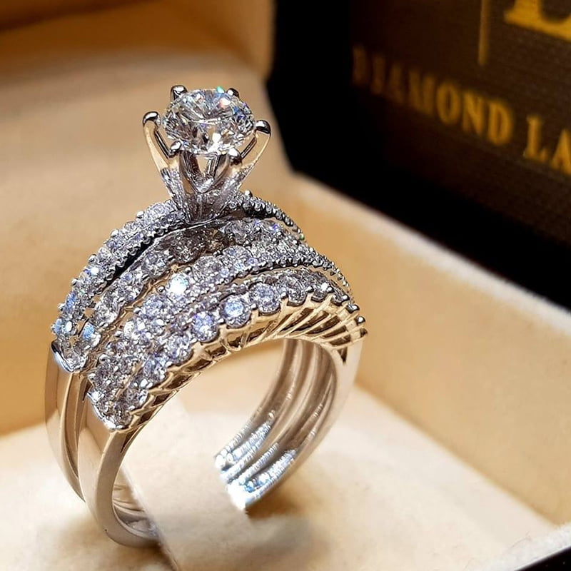 Fashion White Fine Diamond Zircon Couple Ring - Walmart.com