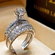 Fashion White Fine Diamond Zircon Couple Ring
