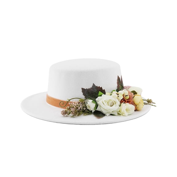 Fashion Wide Brim Women Hat with Colorful Flower Decor, Elegant Look for Wedding Party Outdoor Event, Adjustable Fit UPF Sun Protection, Breathable Straw Material