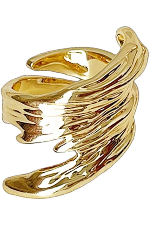 Fashion Wide Irregular Open Band Ring for Women Silver Gold-Toned Chunky Stackable Wrap Finger Rings Trendy Lightweight Wedding Engagement Punk Jewelry Size 8