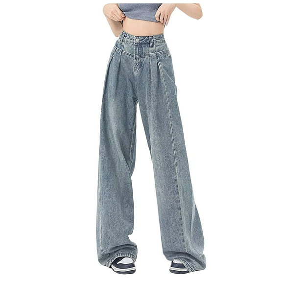 Fashion Wide Leg Jeans for Women Elastic High Waisted Pull On Pants