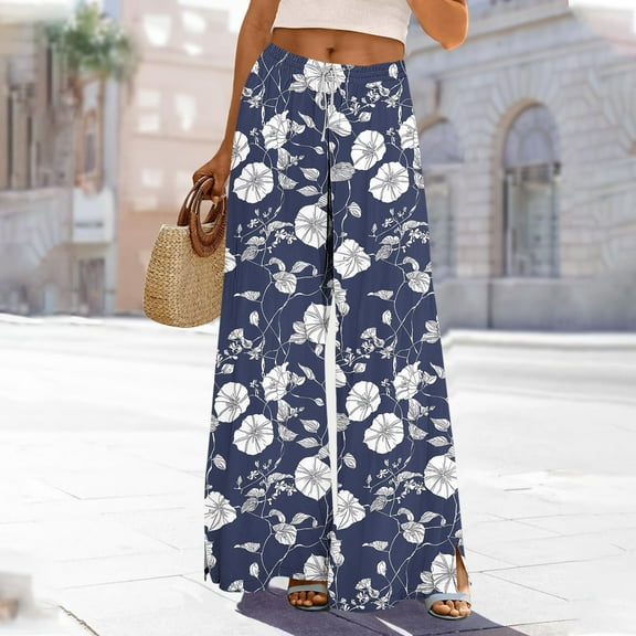 Fashion Wide Leg Pants for Women Graphic Pants With Elastic Waist Casual Loose Pockets Pants Autumn Outfit Solid Color Trousers Casual Daily Office Wear Plus Size