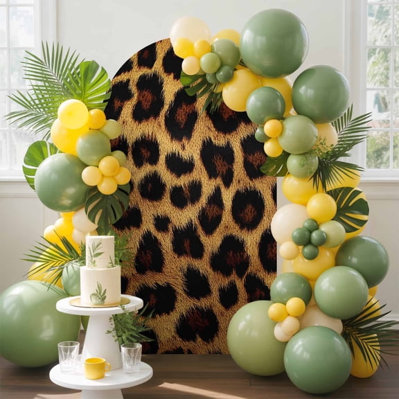 Fashion Wild Animal Arch Backdrop Cover, 6.6FT, Vintage Brown Leopard Print Spandex Arch Covers Double-Sided Backdrop for Wedding Birthday Party Photo Background Decoration