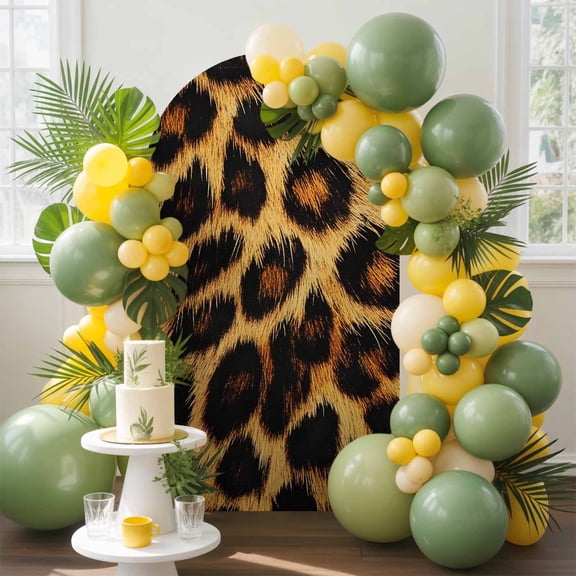 Fashion Wild Animal Arch Backdrop Cover, 7.2FT, Retro Brown Leopard Print Spandex Arch Covers Double-Sided Backdrop for Wedding Birthday Party Photo Background Decoration