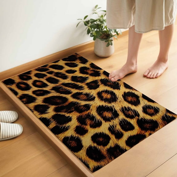 Fashion Wild Animal Door Mat 16x24 Inch Retro Brown Leopard Print Entryway Rug with Non-Slip Rubber, Inside Floor Mats Front Door Rug for Living Room Bathroom Bedroom Home Office