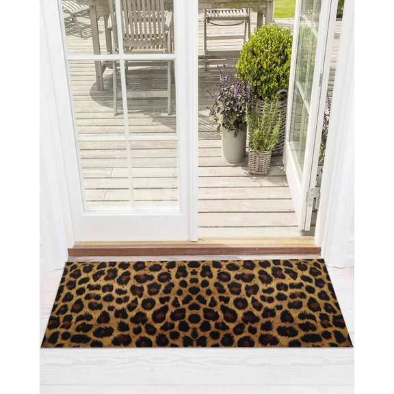 Fashion Wild Animal Front Door Mat Vintage Brown Leopard Print Welcome Doormat Indoor Outdoor Entrance Floor Mat Non-Slip Washable Runner Rug for Front Porch Decor 18x60 Inch