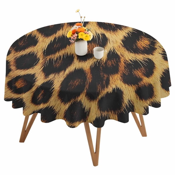 Fashion Wild Animal Round Tablecloth 54 inches Retro Brown Leopard Print Waterproof Oil-Proof Table Cloth Round Table Cover for Holiday Party Picnic Dinner Decor Indoor and Outdoor Use