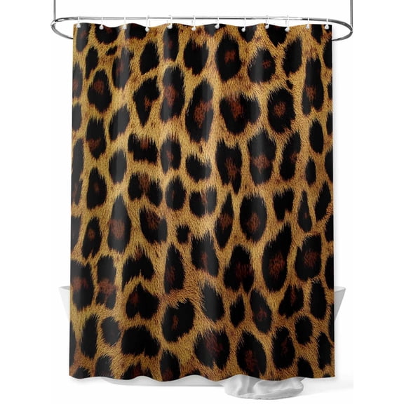 Fashion Wild Animal Shower Curtain, Vintage Brown Leopard Print Waterproof Shower Curtain Set with 12 Hooks Lightweight Washable Fabric Shower Curtains for Bathroom 36x72 Inches