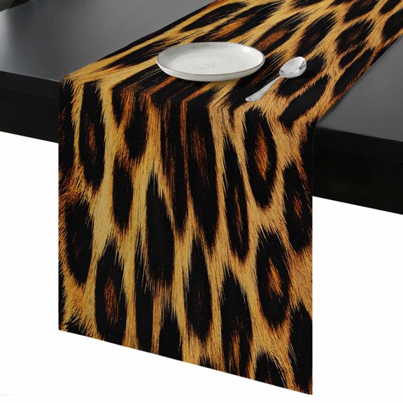 Fashion Wild Animal Table Runner 13x48 Inch Retro Brown Leopard Print Table Runner Non-Slip Dresser Scarves for Holiday Decorations, Party, Dinner and Gatherings, 1 Pack