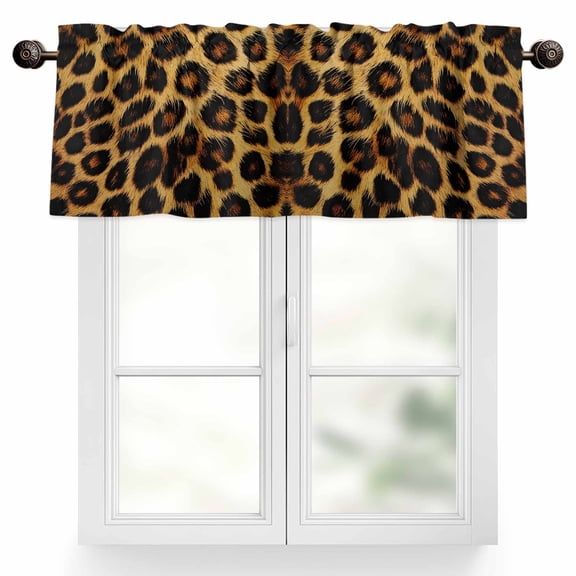 Fashion Wild Animal Valances for Windows, 60 x 18in, Retro Brown Leopard Print Rod Pocket Kitchen Valance Curtain Light Filtering Window Treatments for Living Room Bedroom, 1 Panel