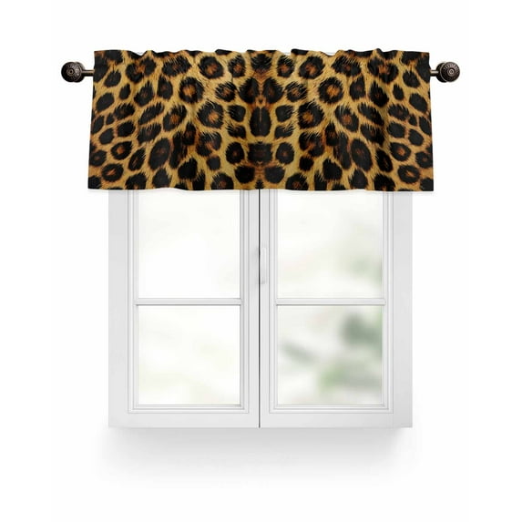 Fashion Wild Animal Valances for Windows Retro Brown Leopard Print Valance Rod Pocket Light Filtering Short Window Treatments Curtains for Kitchen Bathroom Living Room Bedroom, 1 Panel, 42 x 18 Inch